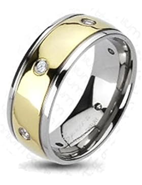 Paula & Fritz® Titan Ring silbern mit Goldinlay und Steinen 6 oder 8mm breit verfügbare Ringrößen 47 (15) 69 (...