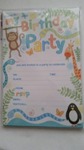 20 Cameos Boys Come to My Birthday Party Zoo Animals Party Invitations with Envelopes