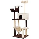 Finether Katzenbaum Kratzbaum KatzenkratzbaumKletterbaummit Liegeplatz Höhle Kratzwelle und Kratzstämme | Sisal und Plüsch Verkleidungbeige/braun design groß stabil 154 cm hoch | Katzenmöbel für große und schwere Katzen Alternative zuKratzsäule Kratztonne Katzenturm Katzentreppe