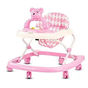 GoodLuck Baybee Round Baby Walker for Kids | Music & Light Function with 3 Position Height Adjustable and Stopper,Fun Toys & Activities for Babies/Childs 6 Months to 18 Months (Pink, Mickie)