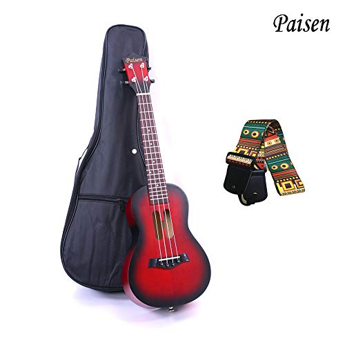 Paisen Lindo ukelele rojo para conciertos de 23 pulgadas para principiantes y niños con bolsa de ukelele acolchada gruesa, correa, mejor regalo(rojo)