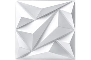 Art3dwallpanels PVC 3D Wall Panel Diamond for Interior Wall Décor in White, 19.7" x 19.7" Wall Decor PVC Panel, 3D Textured Wall Panels, Pack of 12 Tiles
