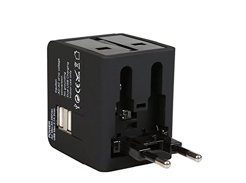 Alles-in-Einem-Weltweit-Universal-Reise-Adapter (Europa, UK, USA, Australien) Internationaler Stecker-Adapter mit USB Ausgängen 2.1A -Schwar - 4