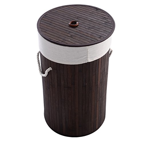 Wäschekorb Wäschekörbe Wäschebox Wäschetruhe Wäschesammler Bambus mit Leinen Kleidersack Wäschetone Wäschewagen 57L (Braun) - 4