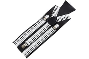 Blue Banana Piano Keys Print Trouser Braces (Black/White)
