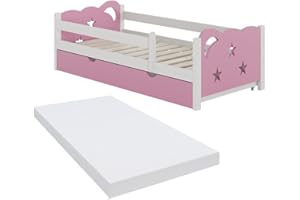 OSKAR-STORE Oskar Store Lit pour Enfant Jessica, Blanc/Rose, 166 x 86 cm avec tiroir et Matelas