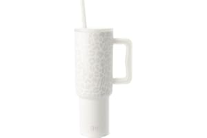 Simple Modern Gobelet Thermique avec Poignée et Paille | Bouteille d'Eau Isolée en Acier Inoxydable | Vaso de viaje para café helado | Trek Collection | 1180ml | Cream Leopard