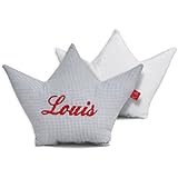 Kissen Kinder Krone Prinz Vichy Karo grau mit Namen (Geburtsgeschenk: Dekokissen fürs Kinderzimmer)