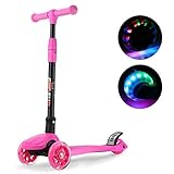 GOSFUN Trottinette Enfant Patinette 3 Roues Pliable pour Enfant 3 à 12 Ans avec Roues Lumineux (Rose)