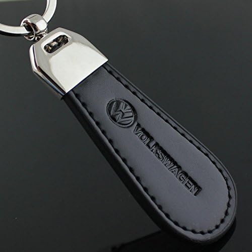 VW Volkswagen 3D Waterdrop Shape Keychain Logo Metal Faux Black Leather Brief Type Key Ring Male Alloy Circle Auto Car Emblem Key Chain by Madeforcar
