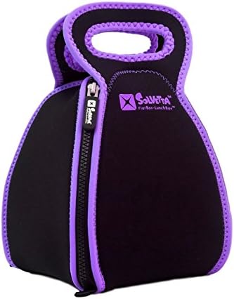 FlatBox - The Innovative Neoprene Lunch Box that Converts to a Placemat - For Kids School or Office, Machine Washable! REGULAR Black / Purple
