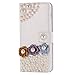 Produktbild Chreey Samsung Galaxy S7 Hülle, DIY Glitzer Strass Rhinestone Acryl Perle Bunte Blumen Dekoration Weiß PU Kunstleder Schutz Handytasche Luxuriös Süße Flip Wallet Handyhülle