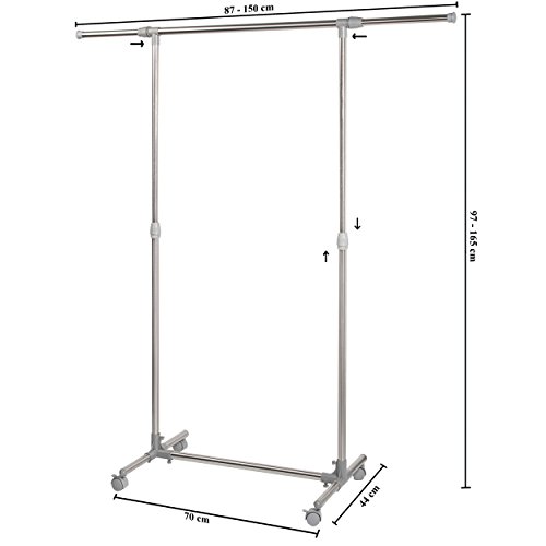 Oramics Kleiderständer ausziehbarer Teleskopgarderobe Garderobenständer mit Rollen 87-150cm Kleiderstange - 3