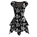 Produktbild Riou Steampunk Damen Gothic Schwarz Mittelalter Vintage Schädel Muster A-Linie Mini Kleid Sexy V-Ausschnitt Kurzarm Slim Cosplay Kostüm Für Fasching Karneval Halloween Weihnachten (S, schwarz)