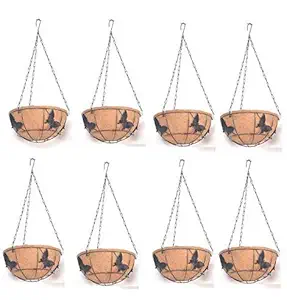COIR GARDEN- Metal Hanging Basket 12 inch - 8 Piece Butterfly Design - Coco Gardening pots with Stand and Chain - Flower pots gor Hanging, Indoor and Outdoor Garden Decoration