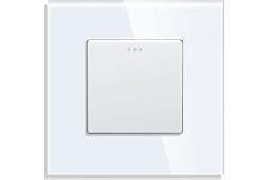 CNBINGO Interrupteur de bouton à bascule de avec points fluorescents, plaque murale Blanc en verre en cristal moderne, interrupteur d'éclairage individuel, 1 compartiment, 1 pôle, 10A 250V