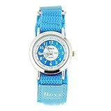 BOXX Lernuhr Mädchen mit Blau/Weißem Ziffernblatt PU-Armband mit Klettverschluß + Uhr Lesen Urkunde
