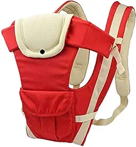 Moms Pride Adjustable Hands-Free 4-In-1/baby Carry Bags/Baby sefty Belt/Kid Carry Bag/Baby Sling/Back Baby Carrier/Front Carrier for babykids Carrier Belt/Buckle Straps (Red-Cream-HC)