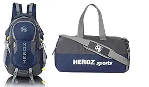 HEROZ Combo of Hammer & Young Gym bgas Unisex Nylon 45 L+22 L Travel Laptop Backpack Yoga Swimming Water Resistant Slim Durable Fits Up to 17.3 Inch Laptop Notebook (Grey & Navy Blue)