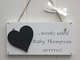 Handmade Chic Shabby Personalised Baby Countdown Wooden Plaque - Perfect Baby Shower / Maternity / Pregnancy Gift