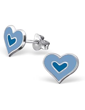 Kinder-Ohrringe aus Sterling-Silber 925/000rhodiniert und Epoxidharz–Herzen–blau