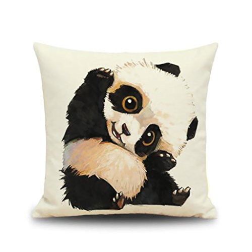 Niedlichen Panda Tier Gedrucktes Leinen Quadrat Kissenbezug Sofa Kissen Hülle Dekor – 01 - 5