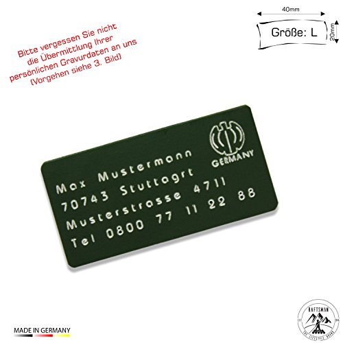 Preisvergleich Produktbild Raftsman Drohnenkennzeichen / Drohnen Kennzeichnung / Kennzeichen / Fluggerätekennzeichnung / Quadrocopterkennzeichnung inkl. individueller CNC Gravur und doppelseitigem Klebeband (Al-4020-grün-Adler)