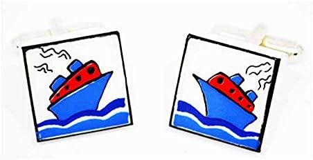 Red Cruise Ship Cufflinks by Sonia Spencer, in Presentation Gift Box. Boat, Cruise Liner