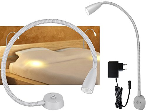 Preisvergleich Produktbild LED Aluminium Leselampe - anschlussfertig mit Netzstecker 230V - mit Schwanenhals und Schalter