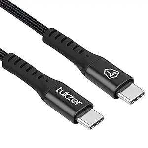 Tukzer Type C to Type C USB 3.1 Cable (40W~5V/3.1A) PD Fast Charging & Data Sync, Cotton Braided (Black - 1M/ 3.3Ft)