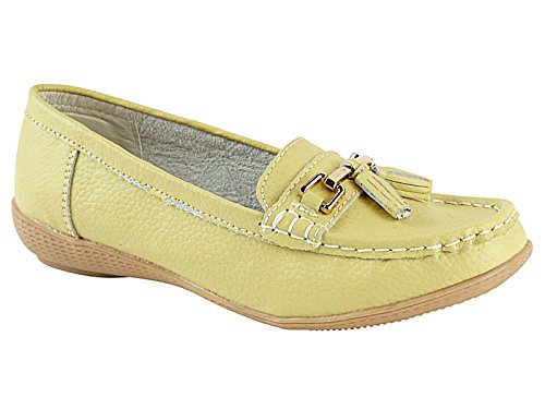 Mocassini Donna In Pelle Nautica - Jo & Joe Collection, Con Tassello, Flat Slip-On, Taglie 3-8