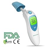 Medical Ear and Forehead Thermometer, BROADCARE Infrared Digital Thermometer for Toddler, Children and Adults, 1 Second Measurement Time Memory Recall and Fever Warning