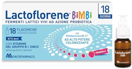 Lactoflorene Plus Bimbi, Fermenti Lattici, Probiotici, Senza Glutine Senza Lattosio - Integratori Bambini con Probiotici, Zinco, Vitamina B per l’Equilibrio della Flora Intestinale (18 Flaconcini)