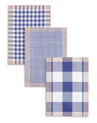 3-er Pack Jacquard Geschirrtuch, Halbleinen, TRIOLINO®, Karo sortiert, blau, 50x70cm