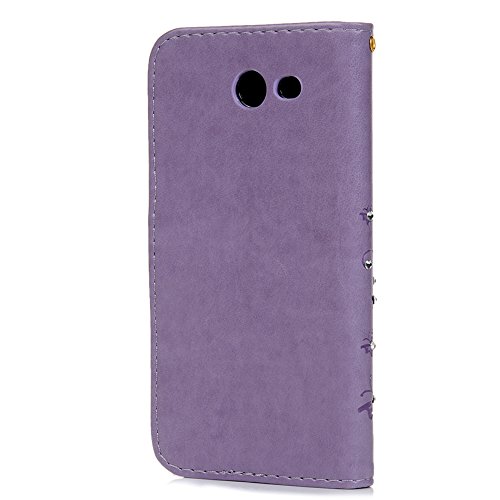 Galaxy J3 Case 2017, Galaxy J3 Prime Case Bling Crystal Diamond Leather Cover Embossed Butterfly Florals Design PU Leather Flip Case TPU Bumper Cover Kickstand Magnetic Case with Card Slots Holders & Wrist Strap Case for Samsung Galaxy J3 / J3 Prime / J3 Emerge - Light Purple