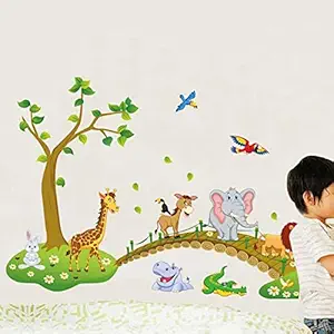 Jaamso Royals Jungle Animals Wall Stickers for Kids (Finished Size On Wall - 120(W) X 90(H) cm)