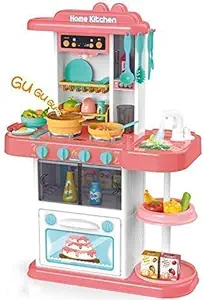 GLOMAX Kids 43-Piece Kitchen playset, with Realistic Lights & Sounds, Play Sink with Running Water,Dessert Shelf Toy & Kitchen Accessories Set for 4 Year Old Girls (Kitchen Set 180)- Multi Color