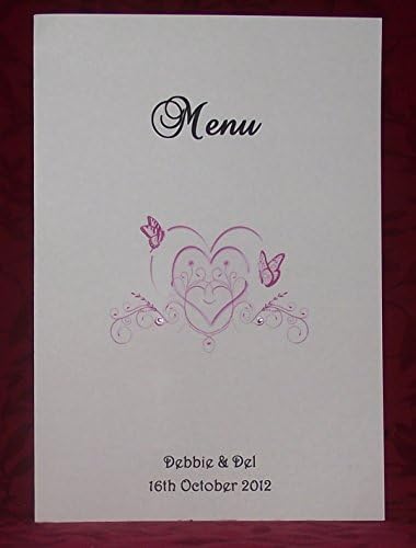 Menu Table Cards with inserts - Wedding Butterfly heart design (A5)