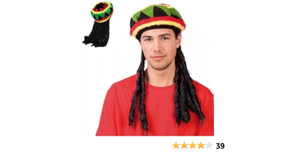 Mens Ladies Jamaican Bob Marley Rasta Hat With Dreadlocks Rastafarian Hat Wig By Wot Amazon Fr Jeux Et Jouets