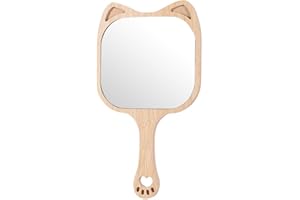 QEDBOJE Hand Mirror with Handle, Wood, Multifunction Hairdressing Mirror, Travel Mirror for Daily Women's Makeup, Hair Cutting, Shaving, Face Care (Square)