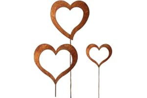 Bornhöft Gartenstecker Set Herzen 3 x 60cm Metall Rost Gartendeko Edelrost rostige Deko