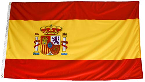 Bandera de España Grande Exterior Alta Calidad 150 x 90 Centímetros, 2 Unidades, Colores Vivos, Poliéster 110 Gramos/m2, Repelente Al Agua, Resistente A La Intemperie