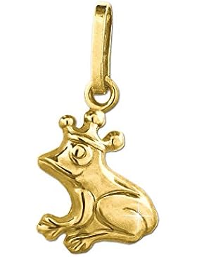CLEVER SCHMUCK Goldener sehr kleiner Anhänger Mini Frosch 9 mm mit Krone glänzend 333 GOLD 8 KARAT