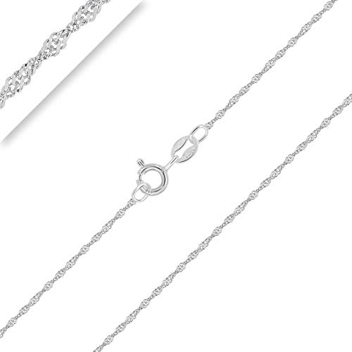 925 Sterling Silver Rhodium Finishing Singapore Chain Necklace for Children or Baby 1 mm Width Lengths: 12, 13, 14, 15, 16" Inch