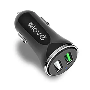 Elove Dual USB Car Charger - 3.0A/18W Qualcomm Dual Port Fast Car Charger for Apple & Android Devices - Black