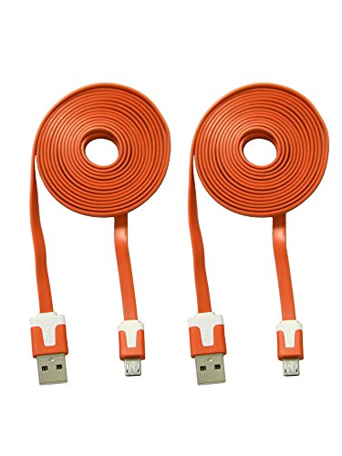 COM-FOUR® Ladekabel USB auf micro USB Stecker für Ihr Smartphone Flachkabel 2 Meter (Orange - 2 Stück)