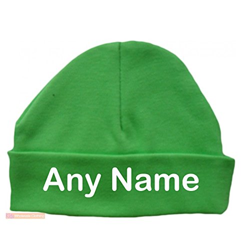 Personalised Newborn Baby Beanie Hat s (GREEN) - Soft 100% Cotton headwear New Baby Grow Boy Clothing Girl Cute Mum Dad Mummy Daddy Custom Parent Birth Gift bib Present by Fonfella