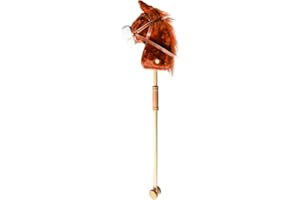 Unibos | Stick Horse With Wood Wheels Real Pony Neighing & Galloping Sounds Plush Hobby Horse Toy, 96cm, Brown (AA Batteries Required) (Brown)