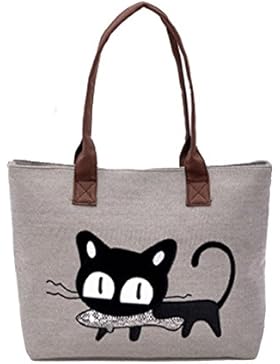 Sannysis Frauen-Schulter-Beutel-Segeltuch-Tasche Niedliche Katzen-Tasche Büro-Mittagessen-Beutel