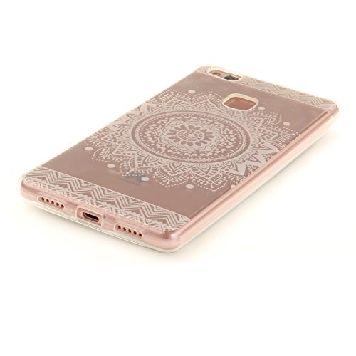 Huawei P9 Lite Hülle Silikon Durchsichtig mit Muster Weiß Mandala,SKYXD Biegsam Klar Weich Dünn Kratzfeste Gummi Handy Schutz Schale mit [Handyanhänger + Eingabestifte] Etui Fall für Huawei P9 Lite Transparent Premium Case Flexible Clear Soft Slim Backcover Skin with Touch Pen Dust Plug - 3